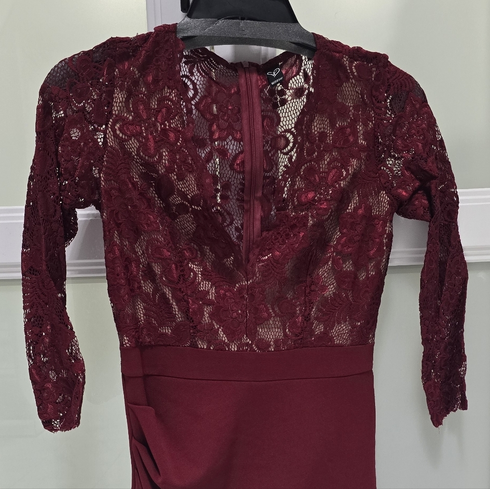 Windsor Burgundy Long Sleeve Lace Dress